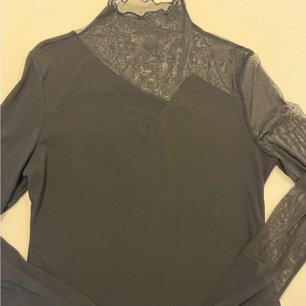 Black Asymmetrical Blouse with Sheer Sleeves